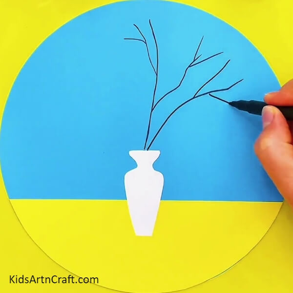 Drawing The Branches-Exquisite White Cherry Blossom Vase Art Project