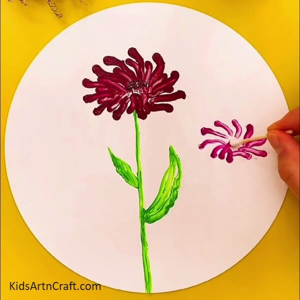 Making The Petals Using The Earbud- A Fun Art Idea For Kids - Painting Wobbly Flowers