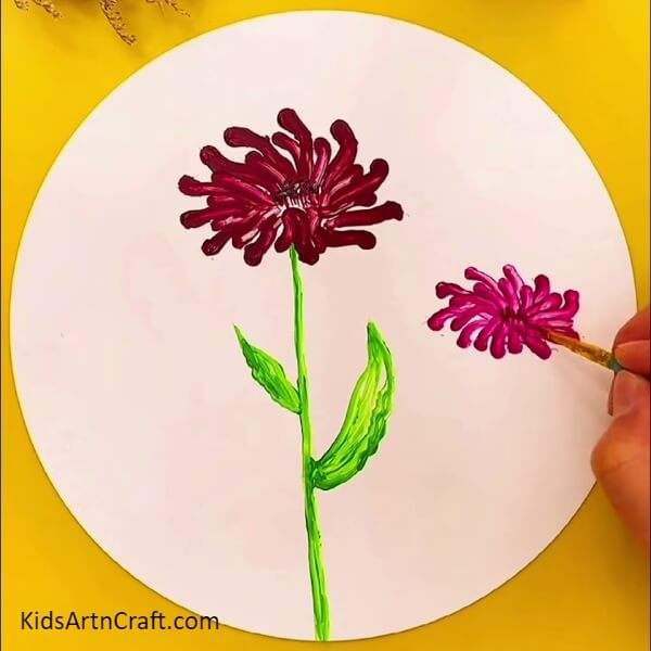 Taking A Paint Brush To Make The Stamen-A Kid-Friendly Artistic Concept Of Painting Wobbly Flowers 