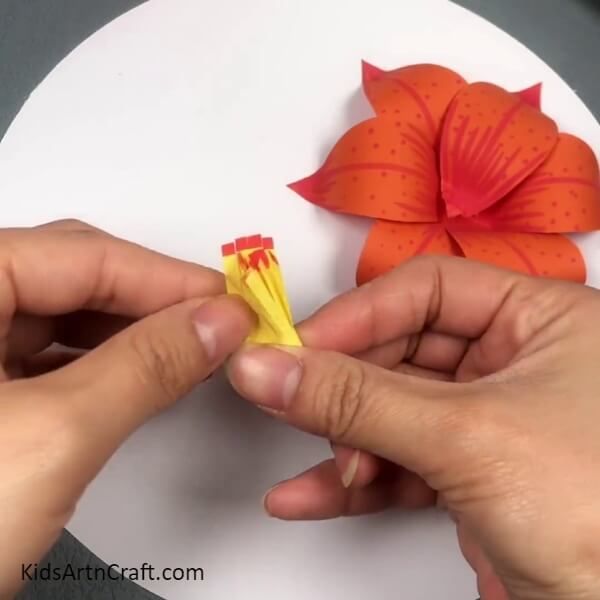 Rolling The Stripped Paper- This tutorial provides instructions for children to craft a 3D Lily Paper Flower
