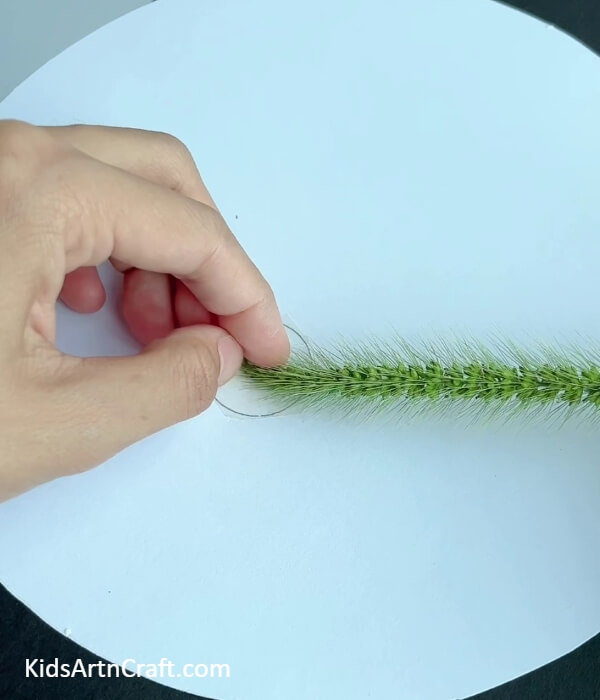 Sticking Artificial Grass Layer- Step-by-Step Instructions on How to Create a Fake Grass Strip Caterpillar for Kids 