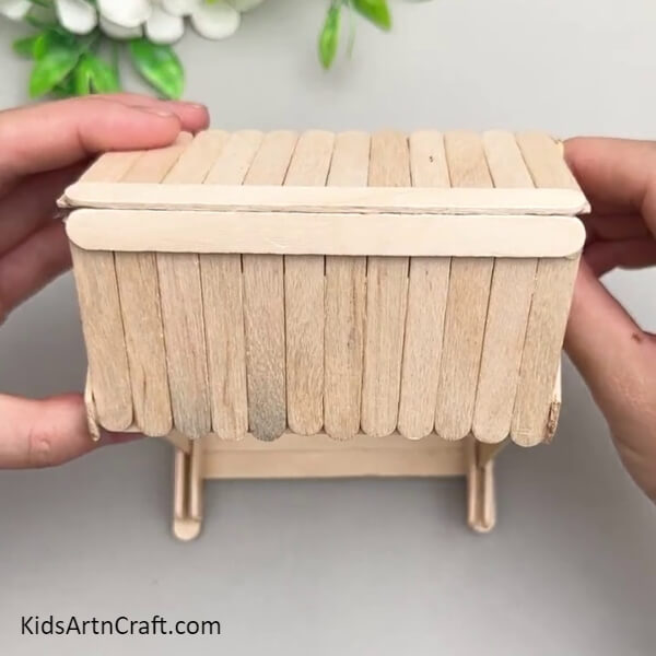 Pasting The Roof Over The Base-Gorgeous Swing Craft Made Using Popsicle Sticks For Little Ones