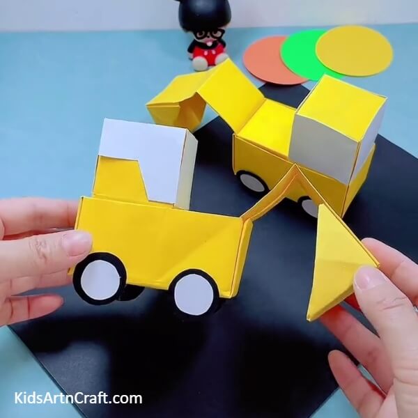 Adding Windows To the Bulldozer- Instructions on constructing a Bulldozer with Origami Paper for children