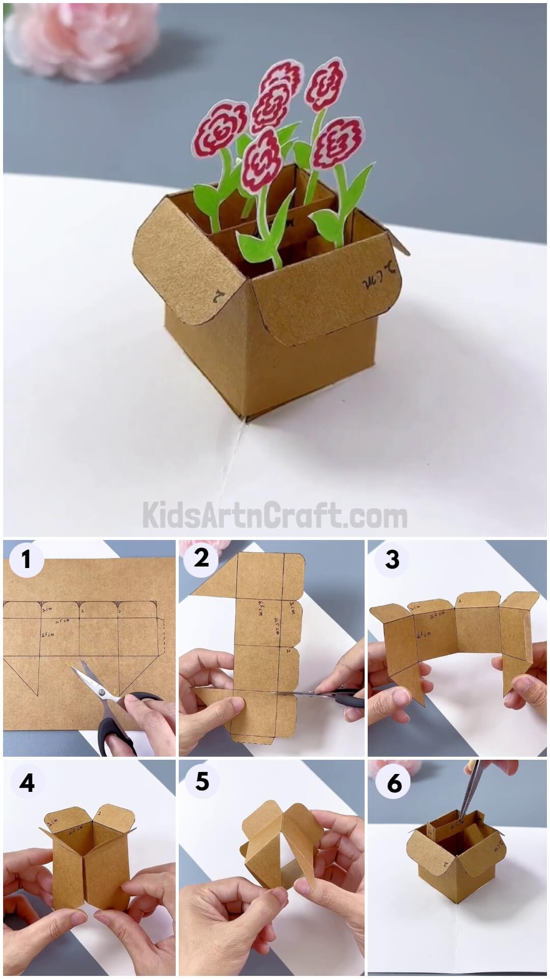  DIY Cardboard Box Flower Pot Craft Tutorial For Kids