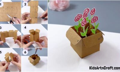 DIY Cardboard Box Flower Pot Craft Tutorial For Kids
