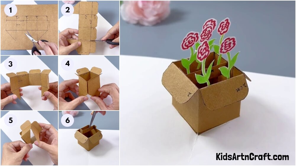 DIY Cardboard Box Flower Pot Craft Tutorial For Kids