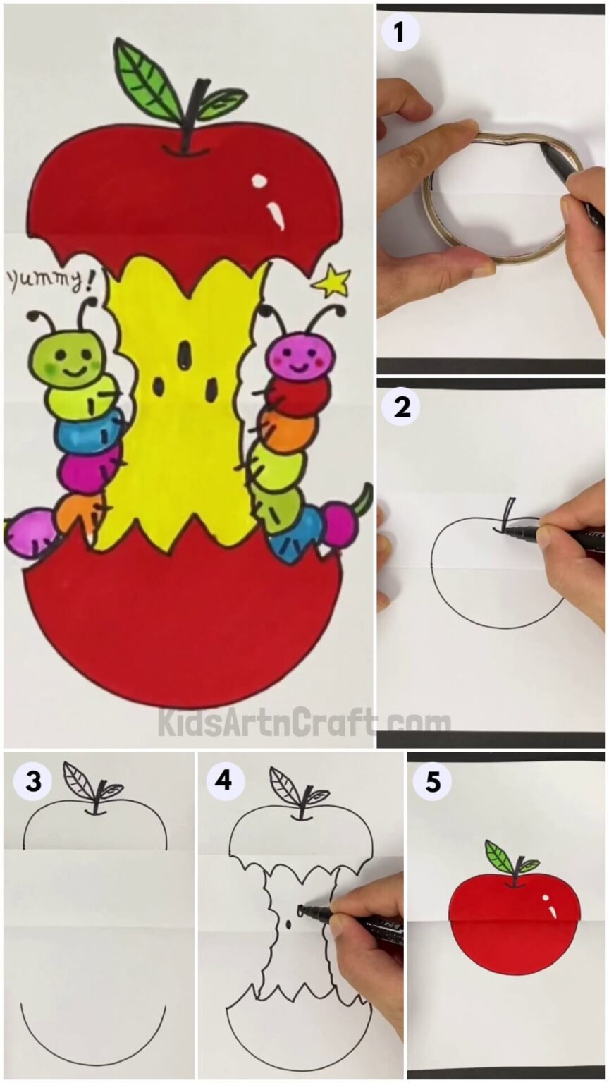 Caterpillar Eating Apple Paper Play Artwork Tutorial For Kids - Kids