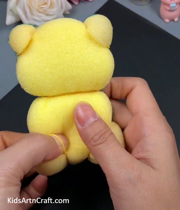Making Legs Of The Teddy- A step-by-step DIY wash sponge teddy bear guide for kids