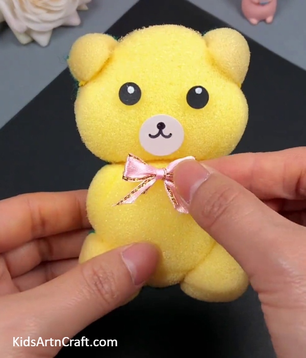 Adding A Bow To Your Teddy- A step-by-step guide for children to make a wash sponge teddy bear