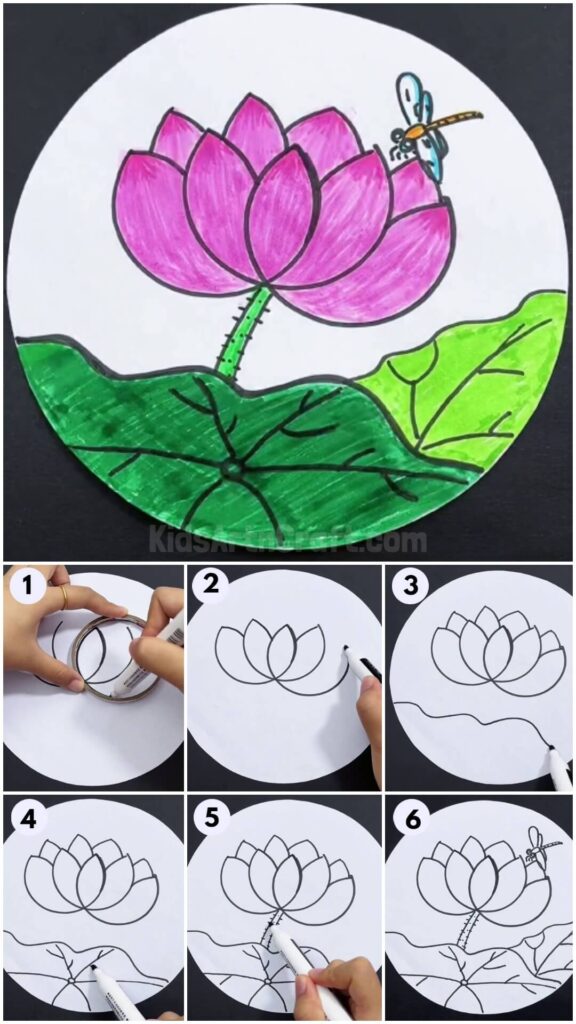 Lotus flower drawing: Easy simple and beautiful drawing of Lotus flower