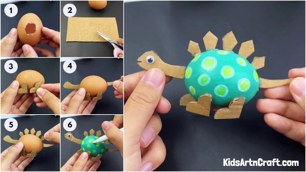 Egg Shell And Cardboard Dinosaur Model Craft