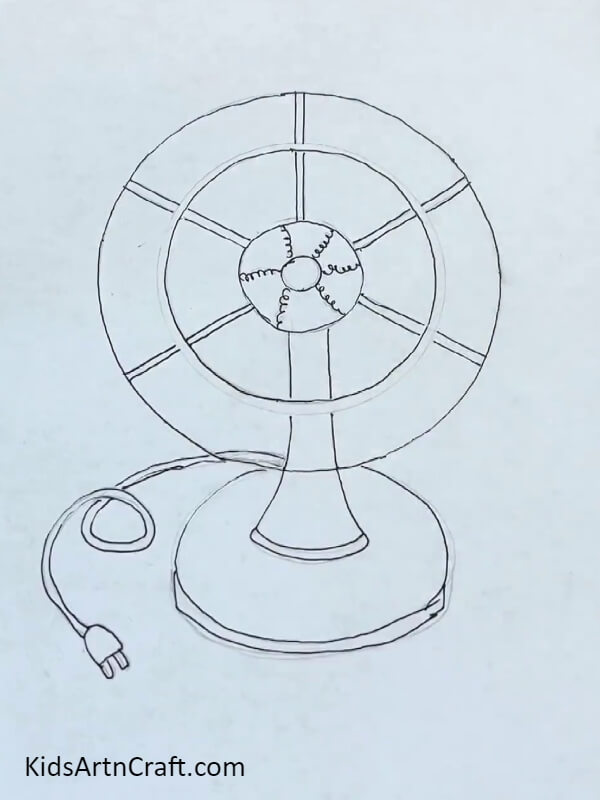 Overdrawing Pencil Outline With Black Pen- Table Fan Paper Craft Concept For Novices 