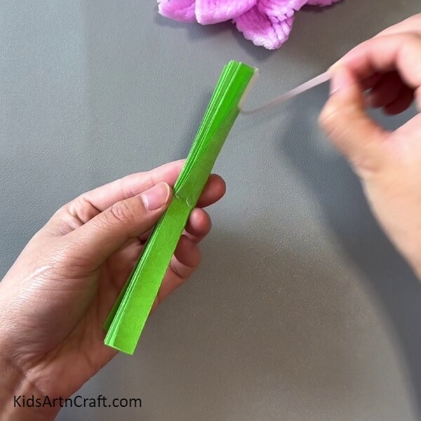 Applying Double-Sided Tape On Green Zig-Zag Strip-Bisecting a fruit froth layer