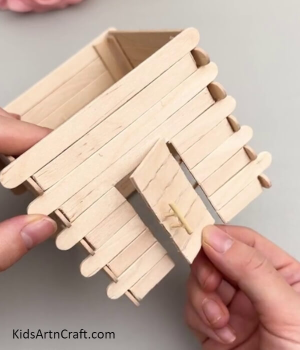 Attaching A Door- Making a Small House Out of Popsicle Sticks for Kids