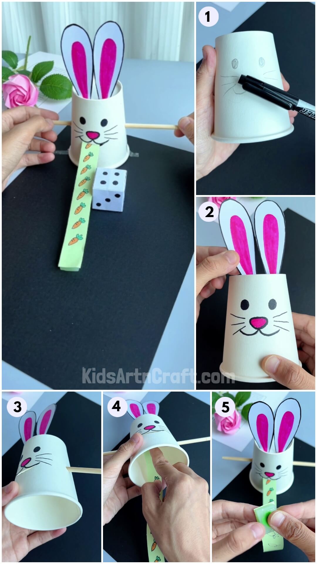 Paper Cup Bunny Eating Carrot Learning Craft For Kids