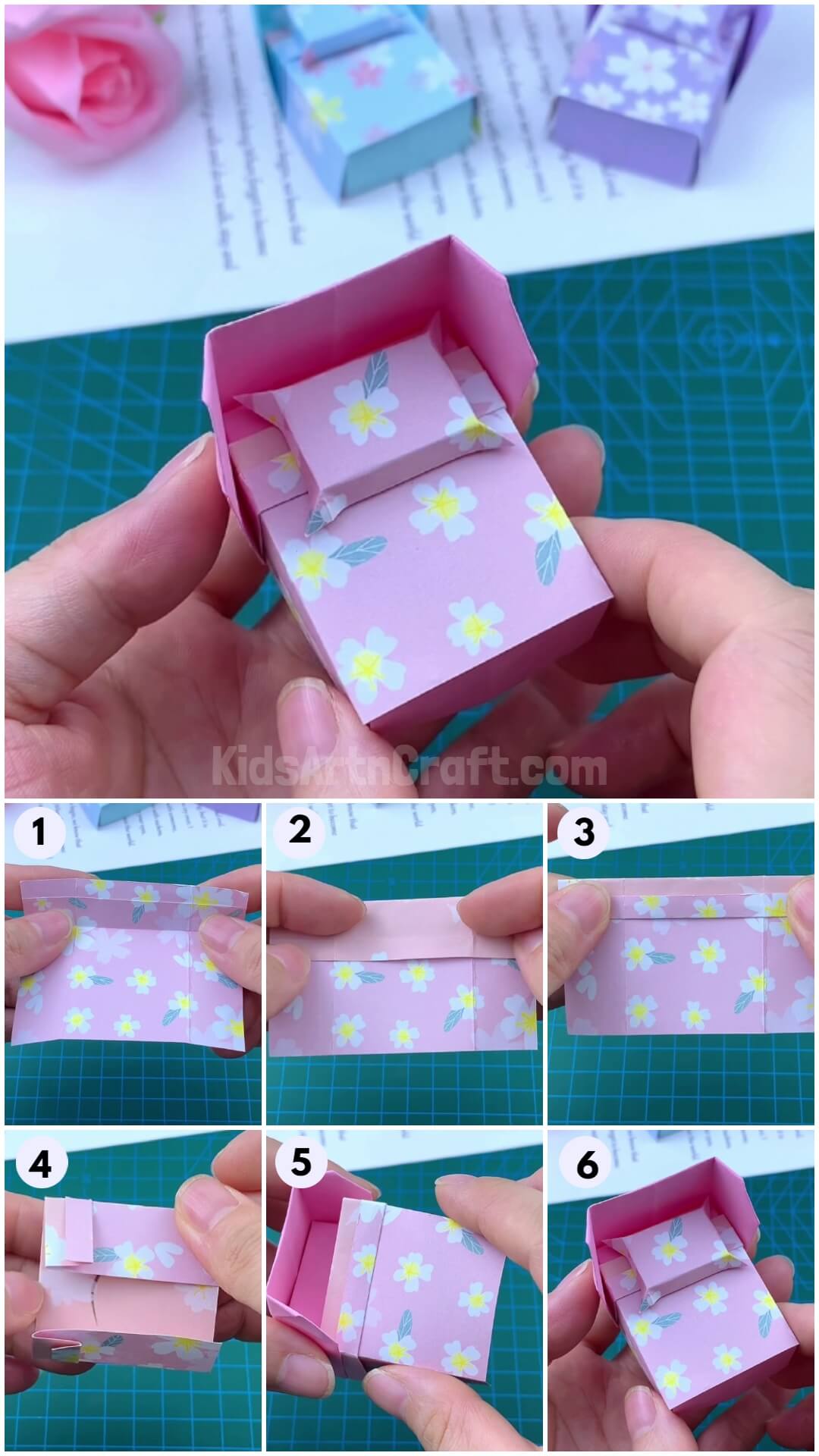 Paper Origami Bed And Pillow Craft For Kids