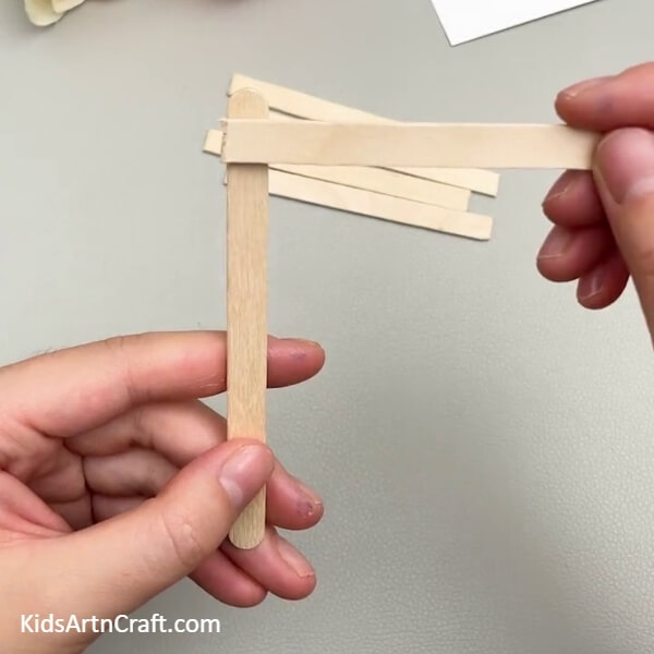 Pasting A Rectangular Popsicle Stick- Constructing a Bunk Bed Model with Popsicle Sticks