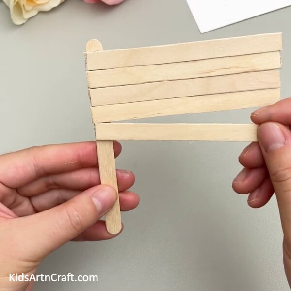 Pasting All 5 Rectangular Sticks- Assembling a DIY Bunk Bed with Popsicle Sticks
