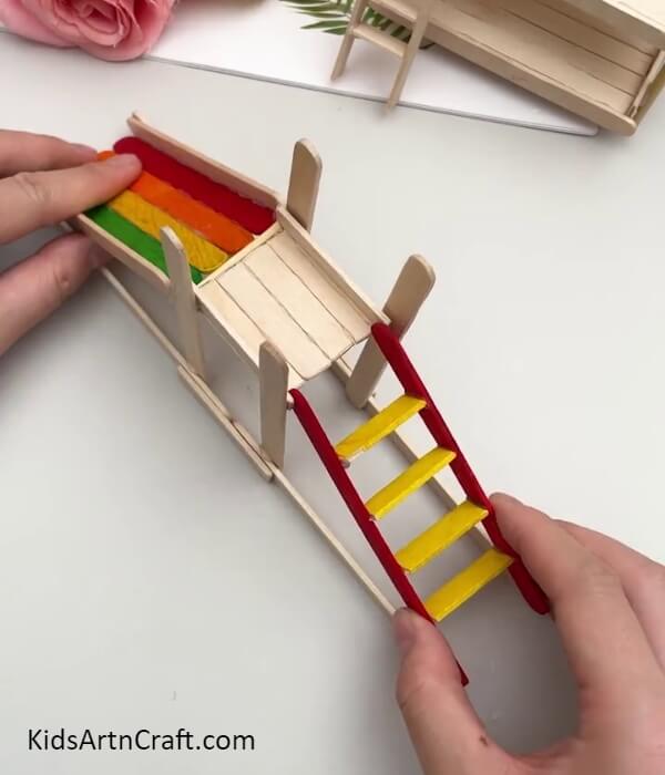 Making The Ladder Of The Slide- Create a Model Craft with Popsicle Sticks Instructions for Children