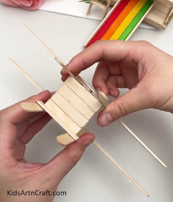Pasting Another Base To The Square- Illustrated Directions to Form a Slide Model with Popsicle Sticks for Kids