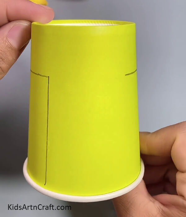Marking Outlines On Paper Cup- Instruction for a Recycled Paper Cup Fan Creation for Children