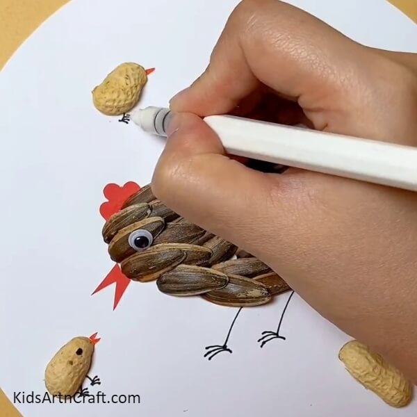 Making More Chicks And Adding Their Features- Crafting with Sunflower Seeds and Peanut Shells: Hen & Chicks