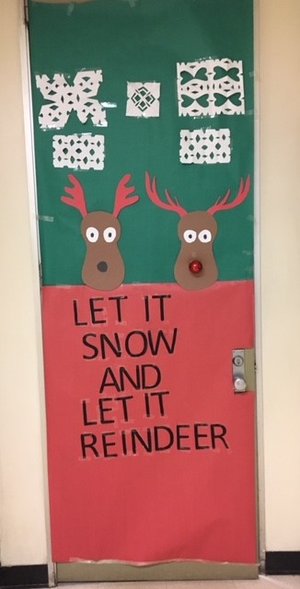 Let It Snow & Let It Reindeer - Handmade Classroom Door Decor From Paper - Concepts for dressing up the Christmas classroom door in preschool