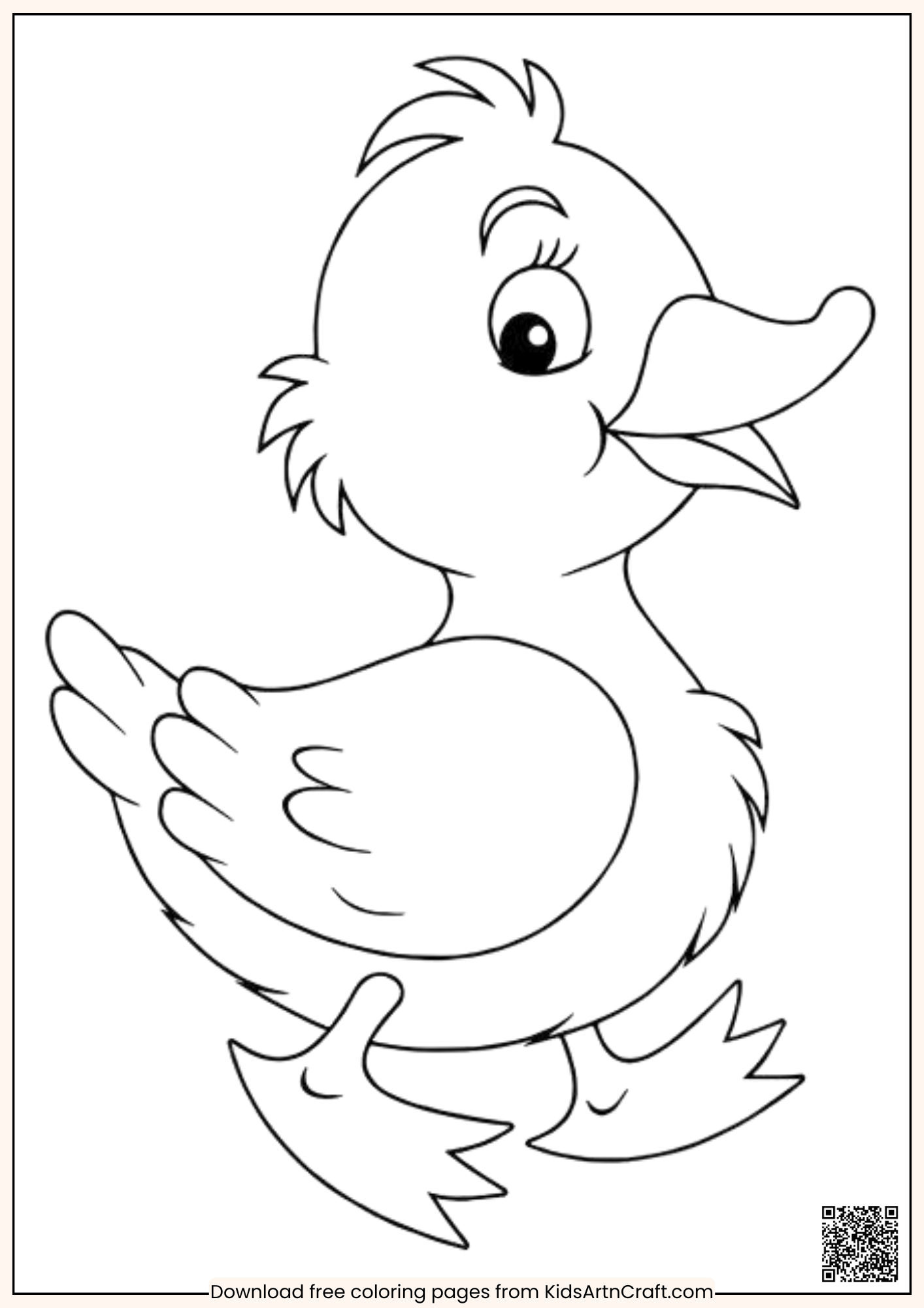 Adorable Duck Coloring Page Worksheet for Kids