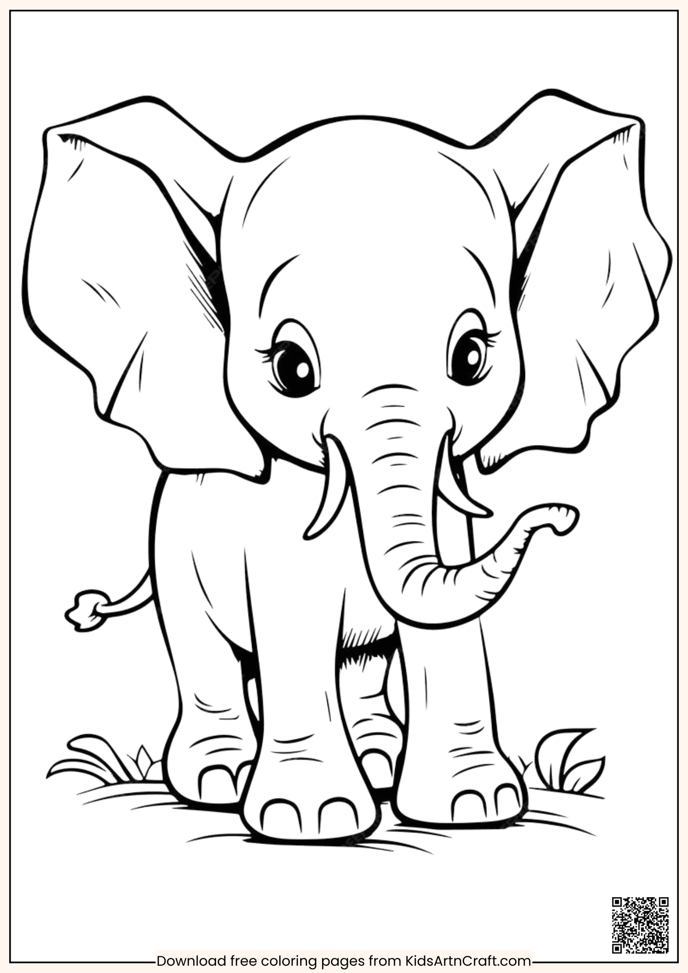 Big Elephant Animal Coloring Page For Kids