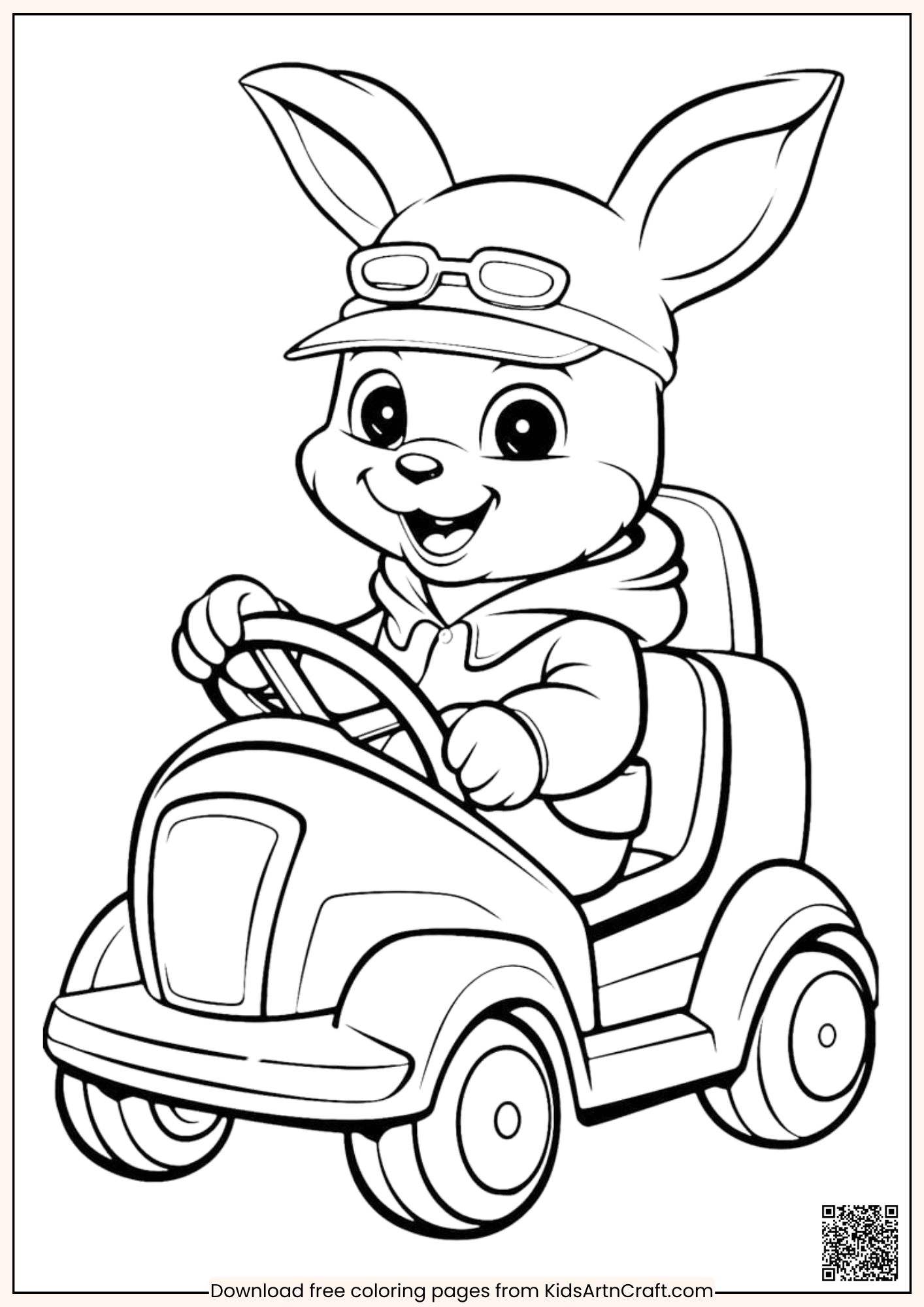 Bunny Ride a Car Awesome Coloring Page For Kids