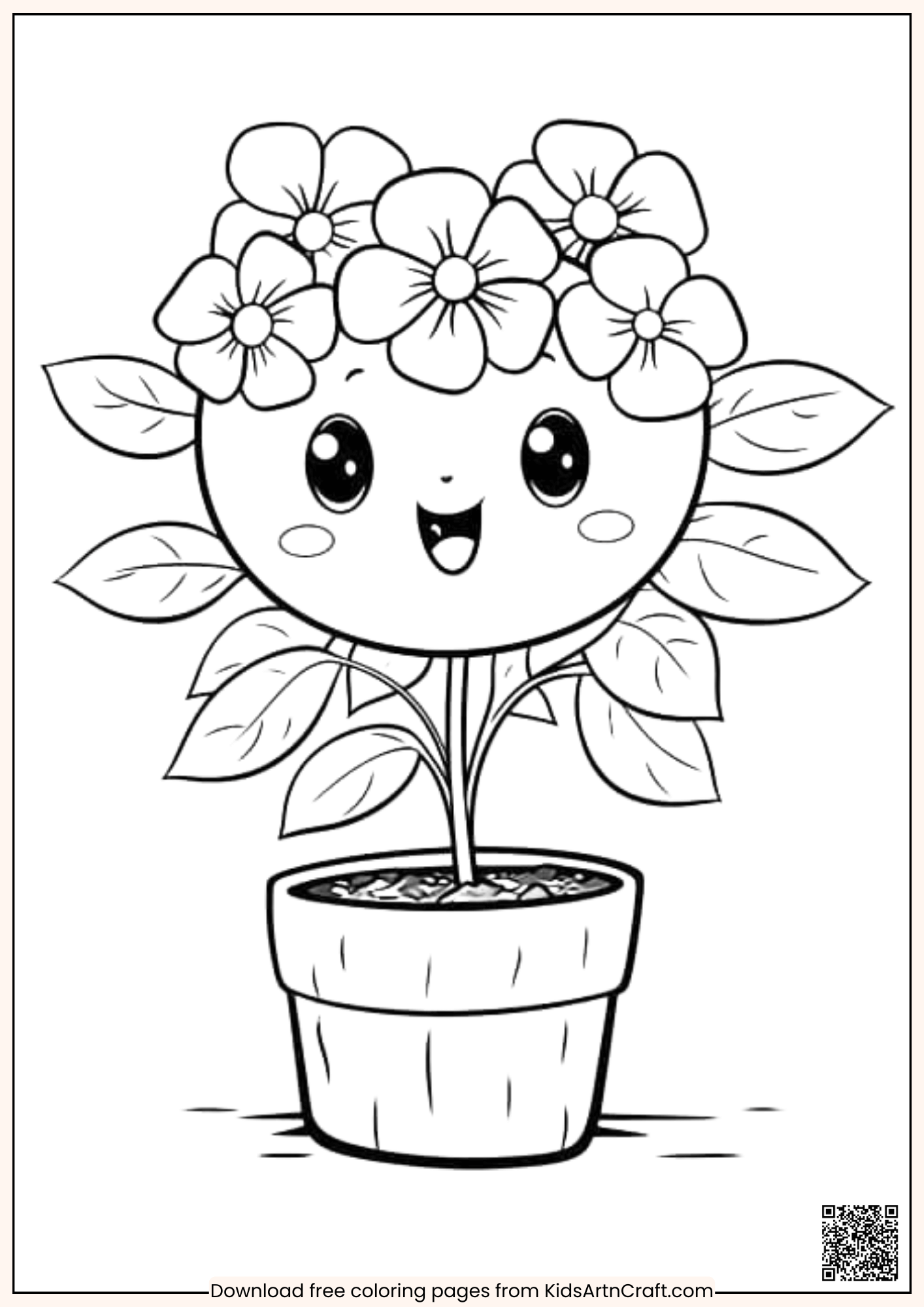 Cute Cartoon Character Flowerpot Coloring Page for Kids