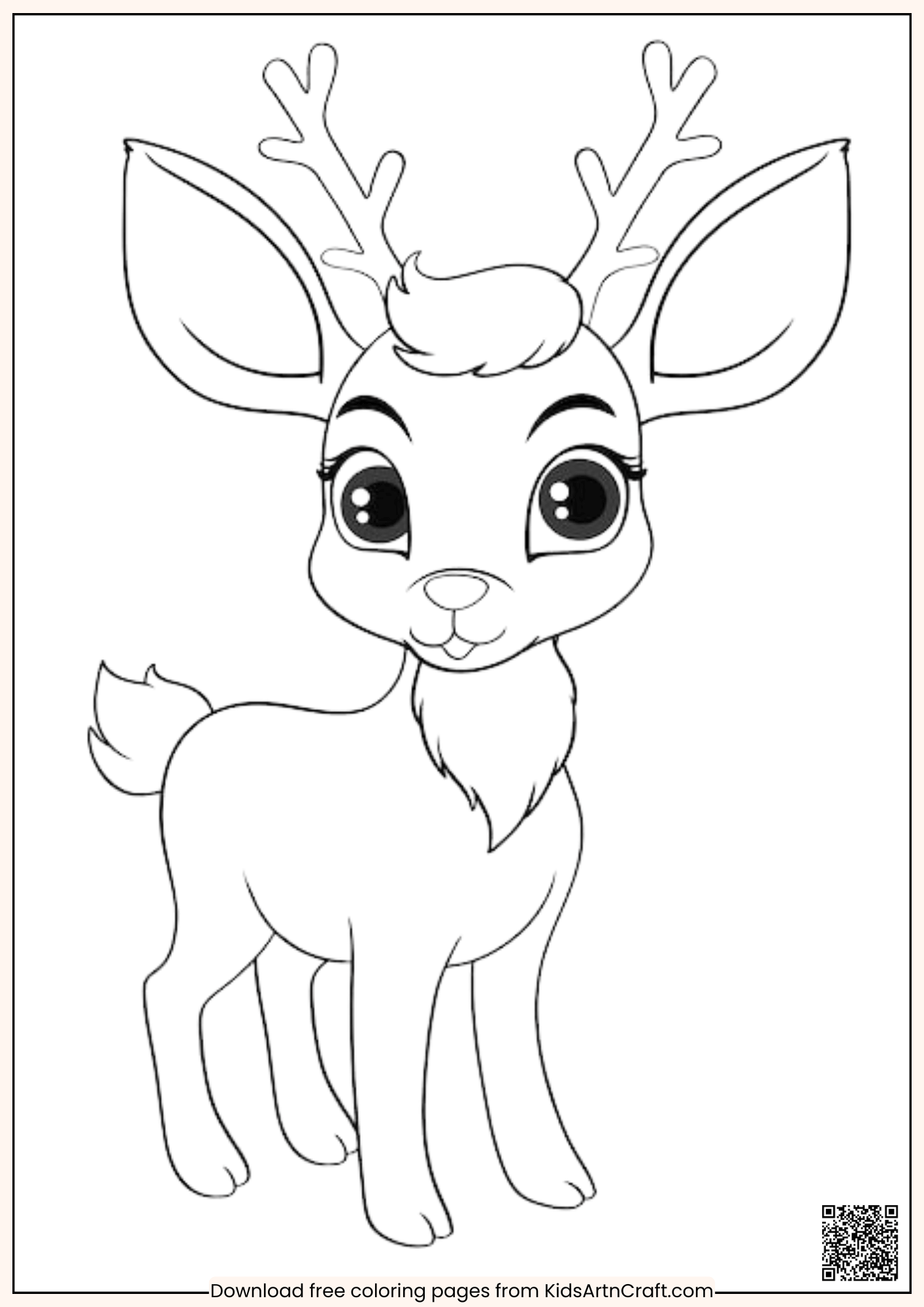 Cute Reindeer Animal Coloring Page For Kids