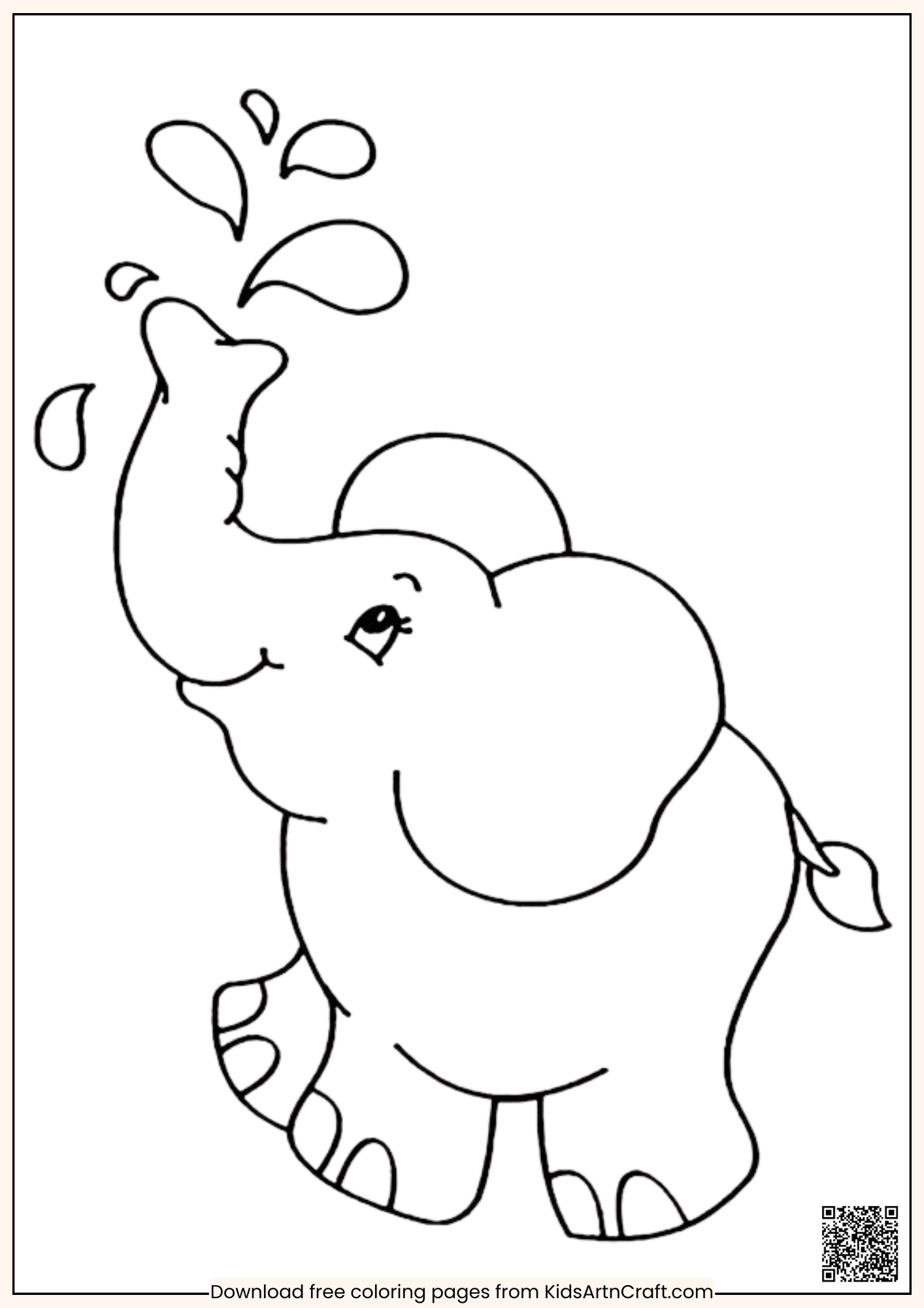 Elephant Playing With Water - creative Coloring Page for Kids