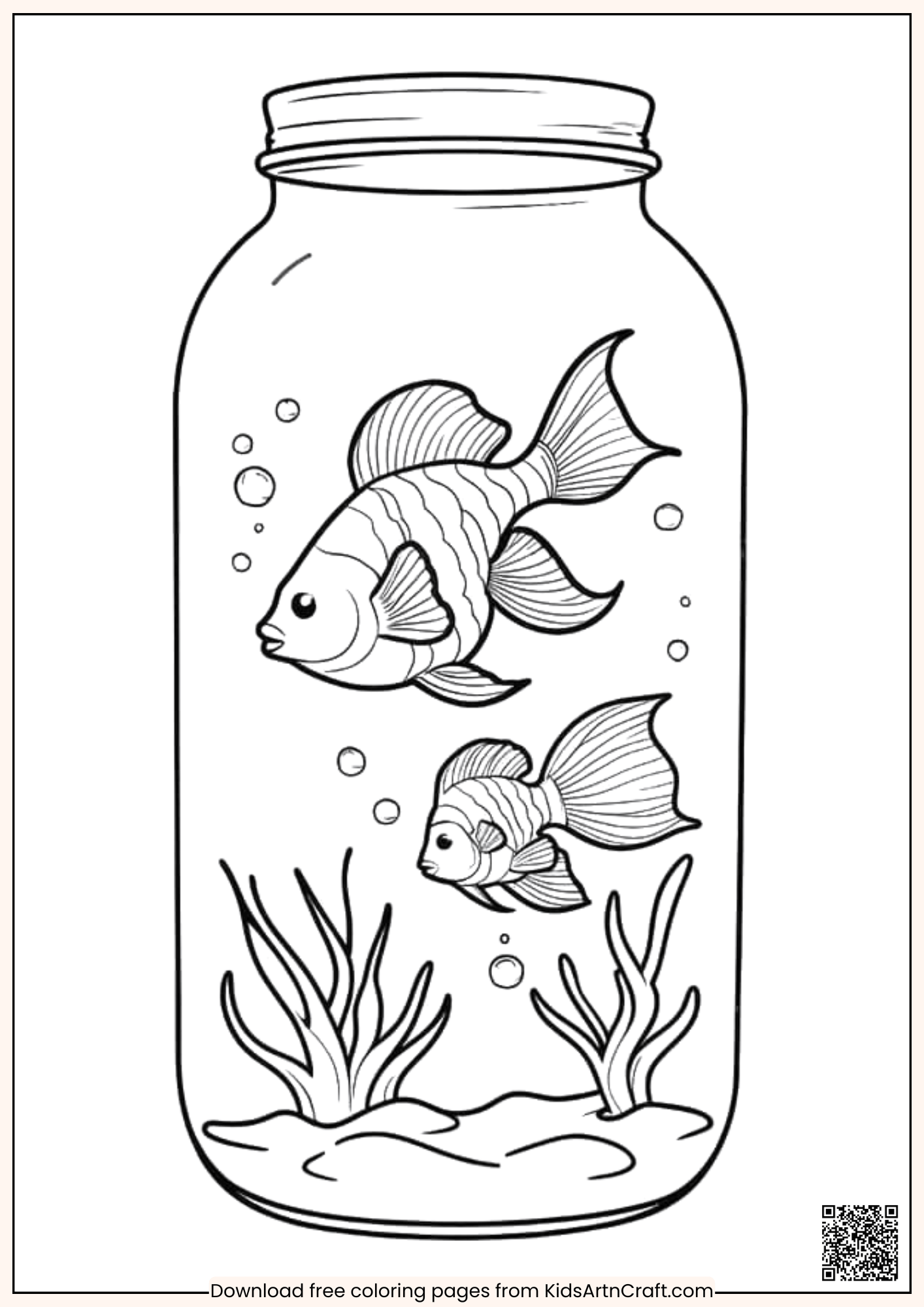Jar Fish Aquarium Beautiful Coloring Page For Kids