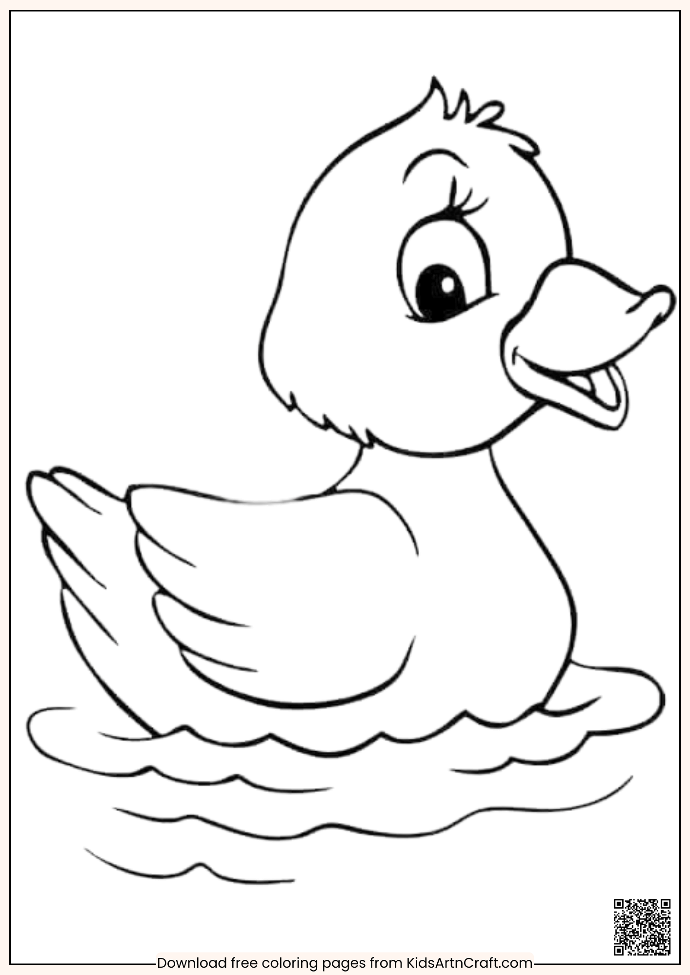 Lovely Floating Duck Coloring Page Worksheet for Kids