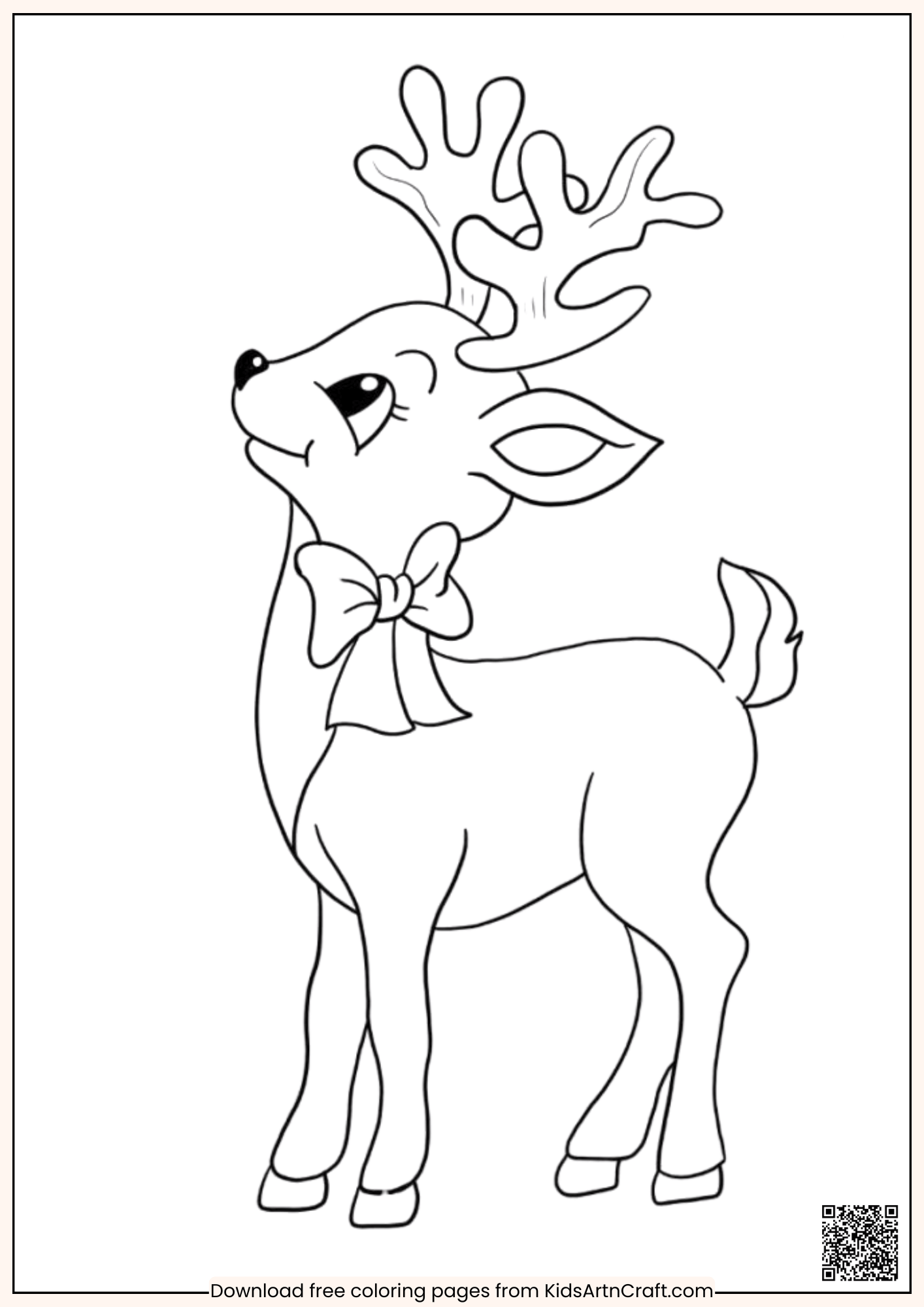 Reindeer With Bow - Animal Coloring Page for Kids