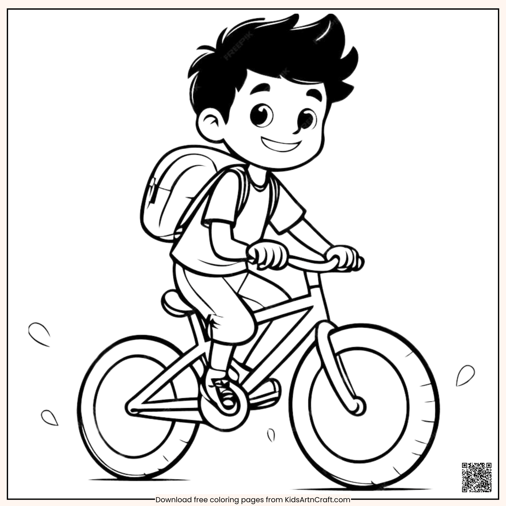 A Boy Riding Bicycle Coloring Page for Kids