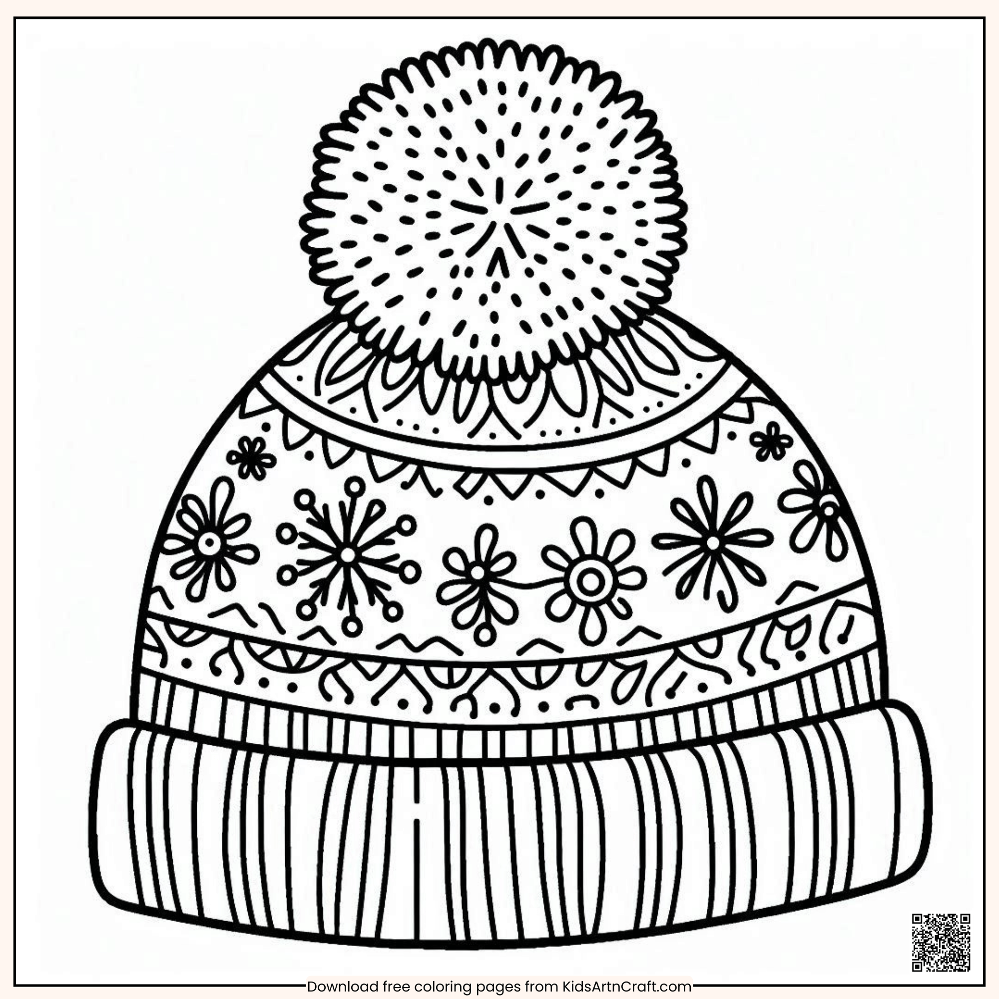 Adorable Winter Christmas Cap Coloring Page for Kids