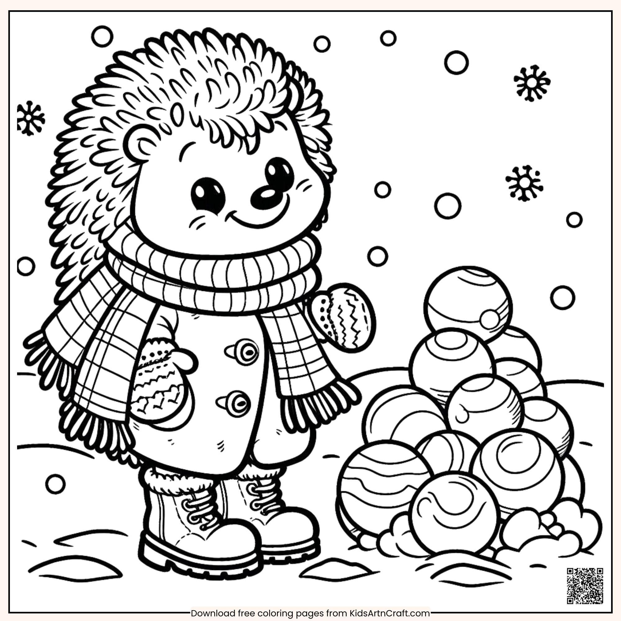 Creative Hedgehog With Christmas Balls Coloring Page for kids