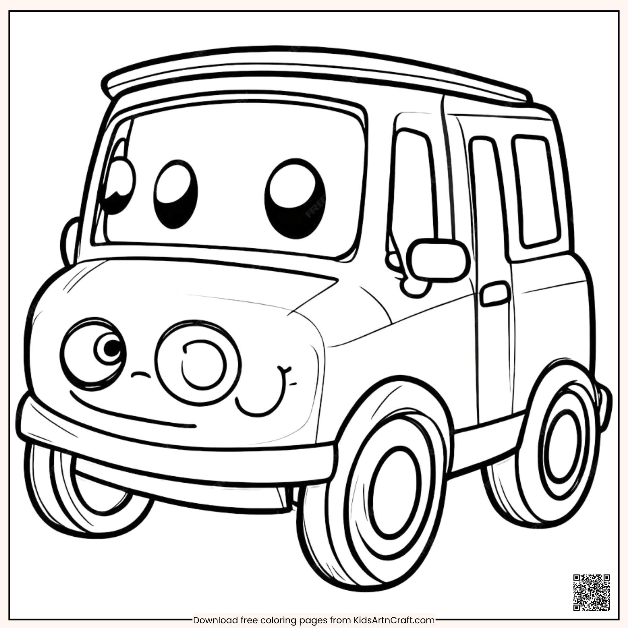 Easy Cartoon Car Coloring Page for Kids
