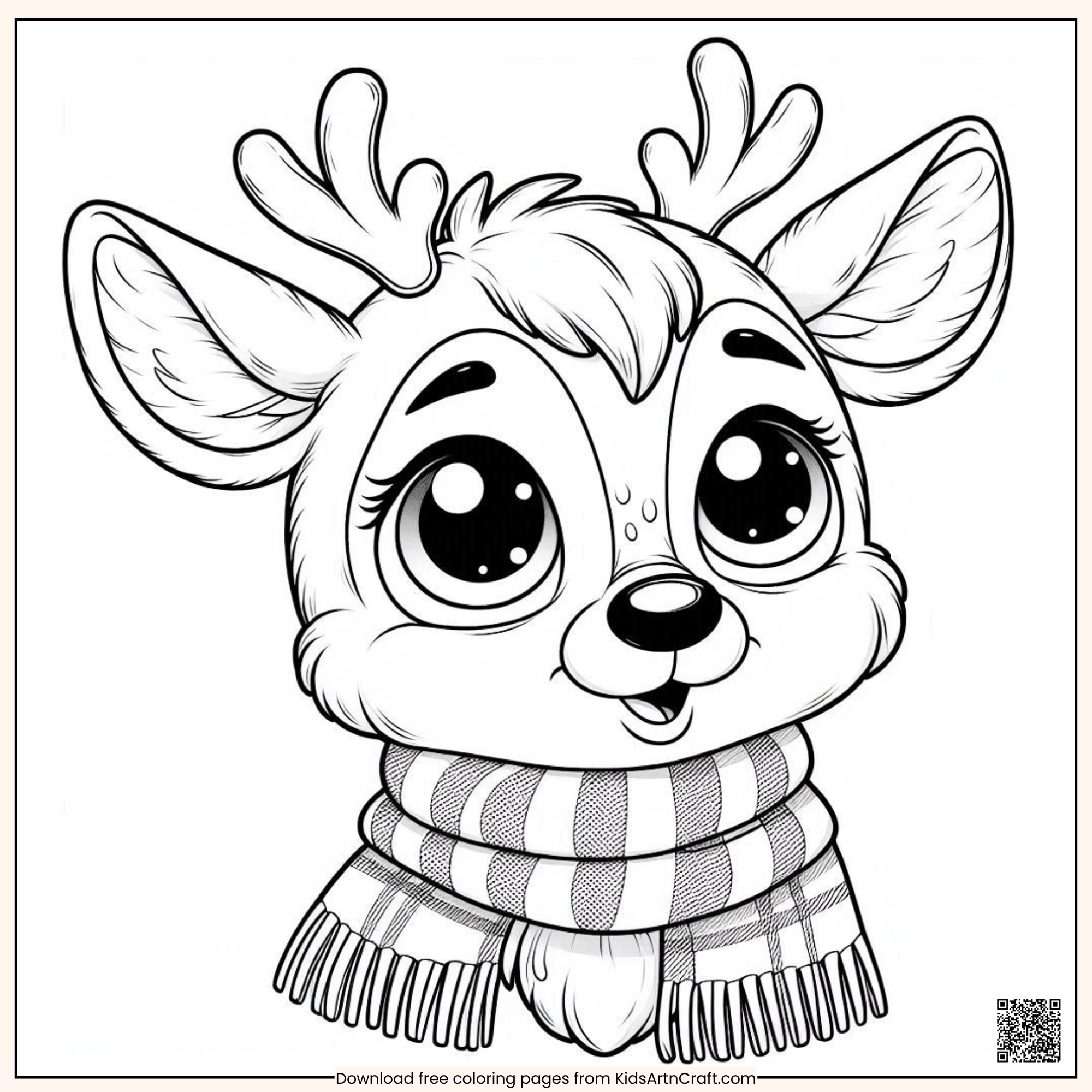 Pretty Baby Reindeer Face Coloring Page for Kids