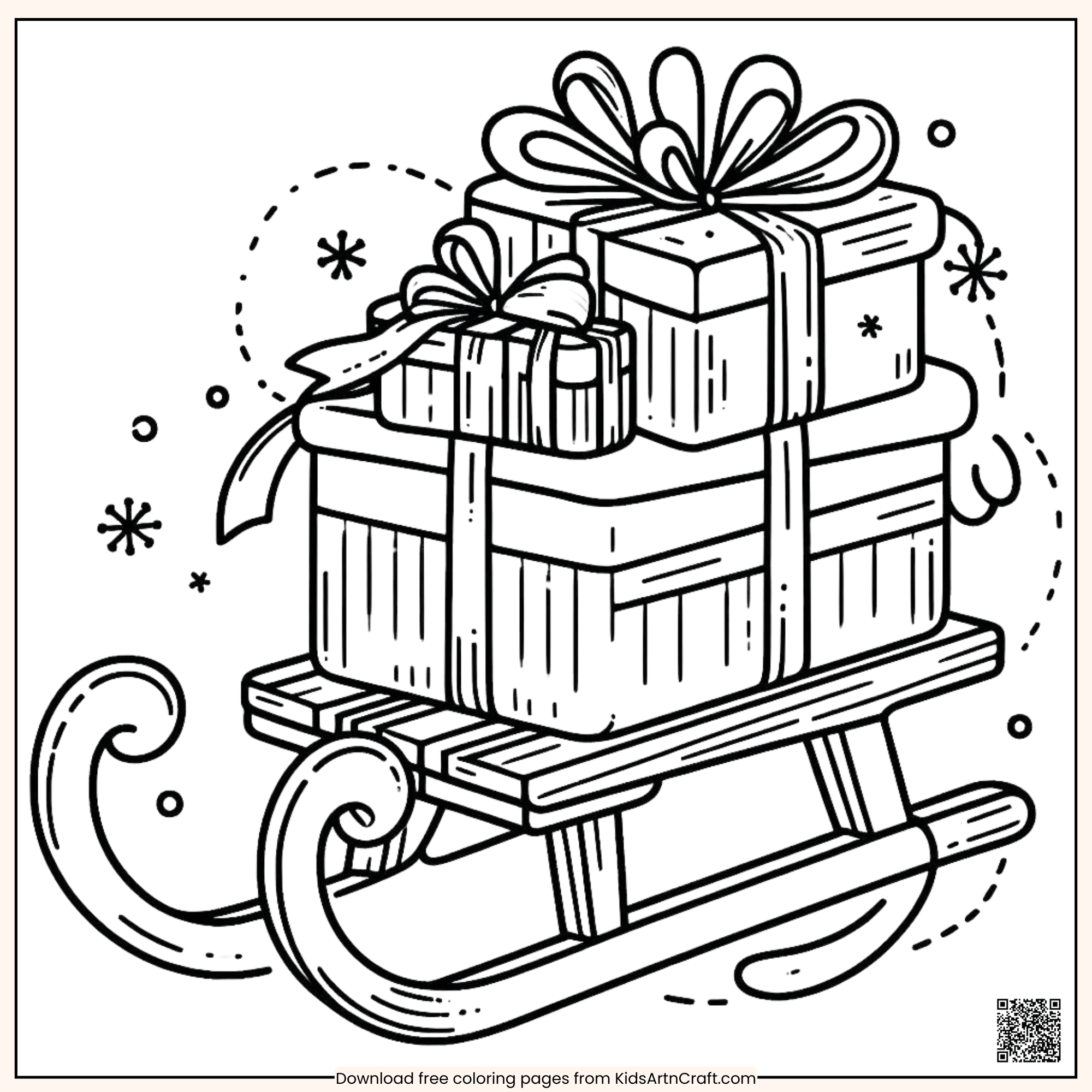 Simple Christmas Gifts On Sleigh Coloring Page for Kids