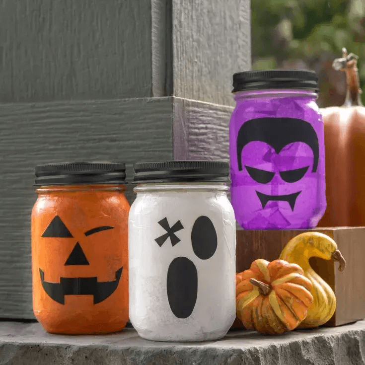 Halloween Mason Jar Lanterns Decoration Craft With Tissue Paper