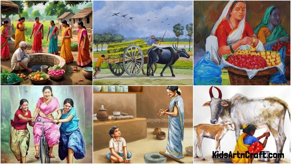 Village Colourful Drawings For All