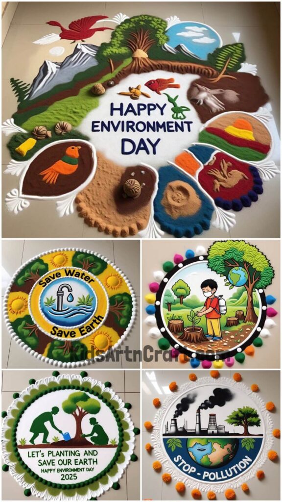 Save Environment Rangoli Rangoli Design Ideas for World Environment Day - Kids Art & Craft