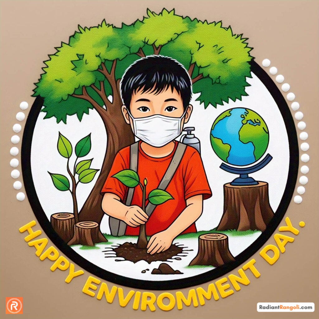 Tree Planting Rangoli Rangoli Design Ideas for World Environment Day - Kids Art & Craft
