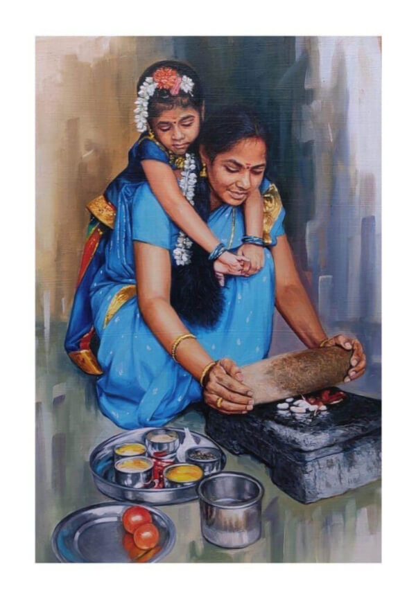 Amazing Mother and Daughter Preparing Food Together Drawing Idea