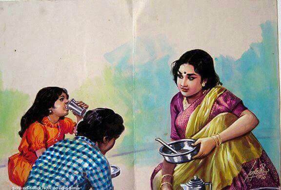 Awesome Mother Serving Food to Children Drawing Activity Idea