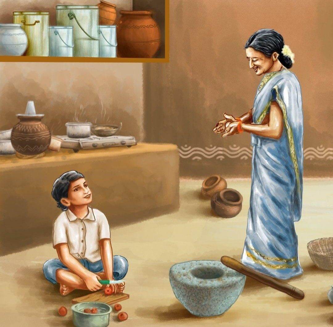 Creative Mother and Son Preparing Food, Drawing Art Ideas for Kids