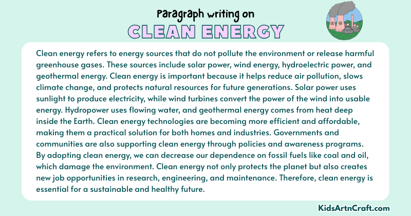 Expository Paragraph on Clean Energy (Explains with Facts)